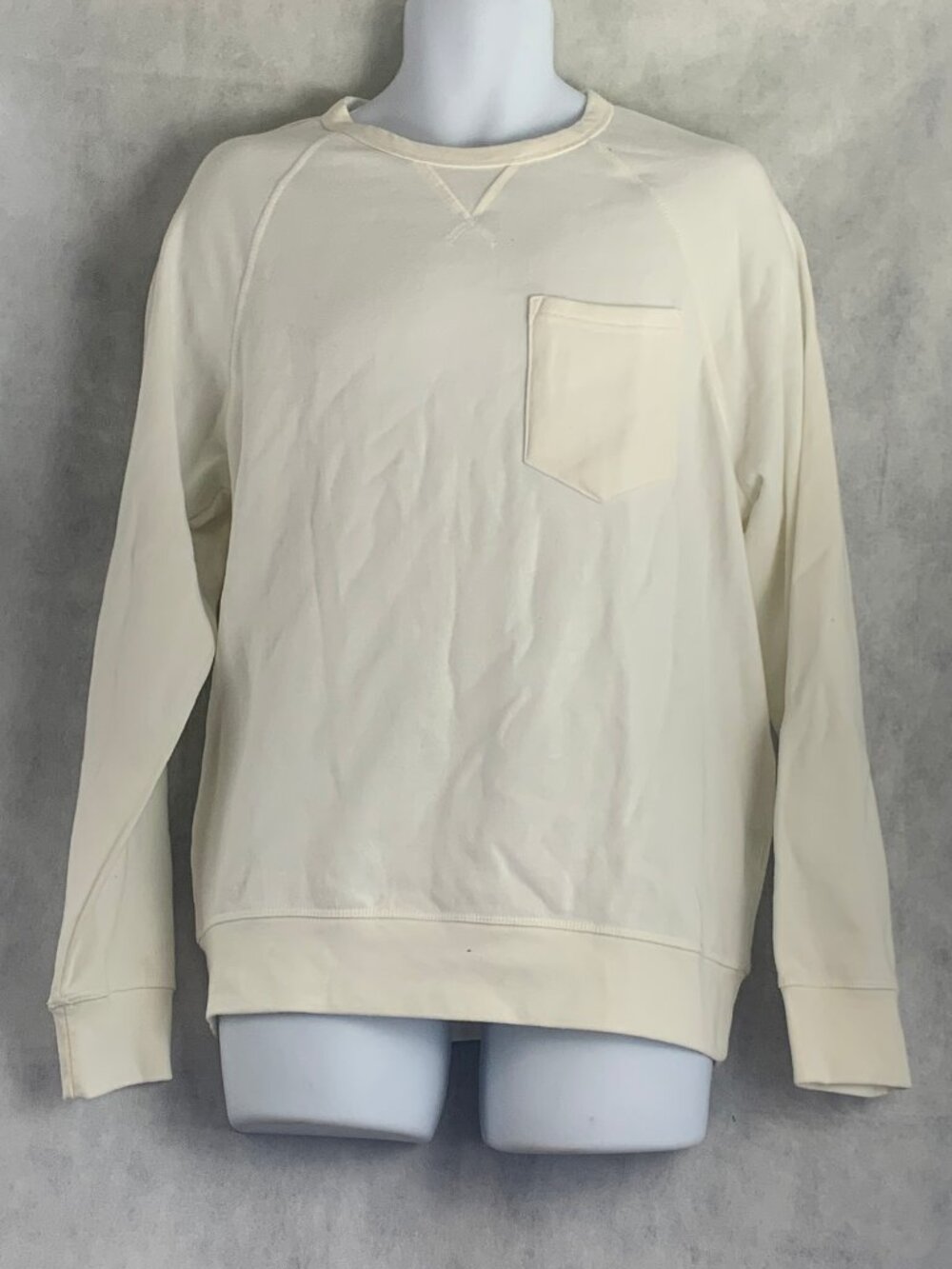 And Now This Men's Solid Long-Sleeve Pocket Fleece Sweatshirt, Off White, NWT